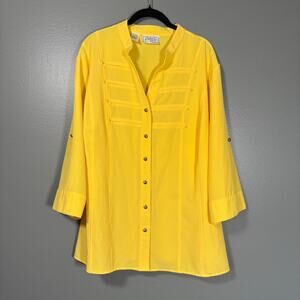 Kathy Che Bright Yellow Lagenlook Button Front Top - 22/24W - Women's Plus Size